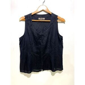 Flax linen top sleeveless black casual summer vacation resort wear comfy women M